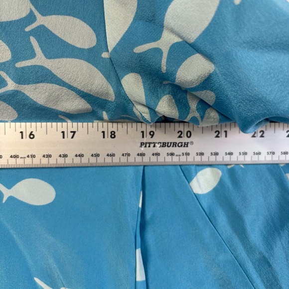 Bianca Coletti 100% Silk Preppy Blue Fish Pattern Beach Women's Dress M - Picture 5 of 6